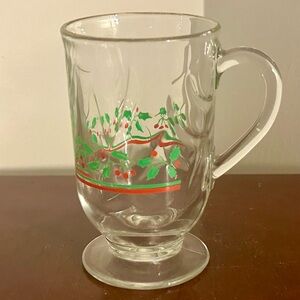 Vintage Arby's Libbey Christmas Red & Green Holly Berry Footed Glass Mug
